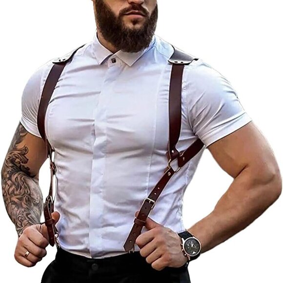 Other - Men's Leather Body Chest Harness Suspenders Adjustable Buckle Shoulder Armors St